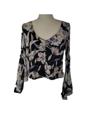 EUC Billabong Buttonfront Cropped Peasant Sleeve Top Size Medium